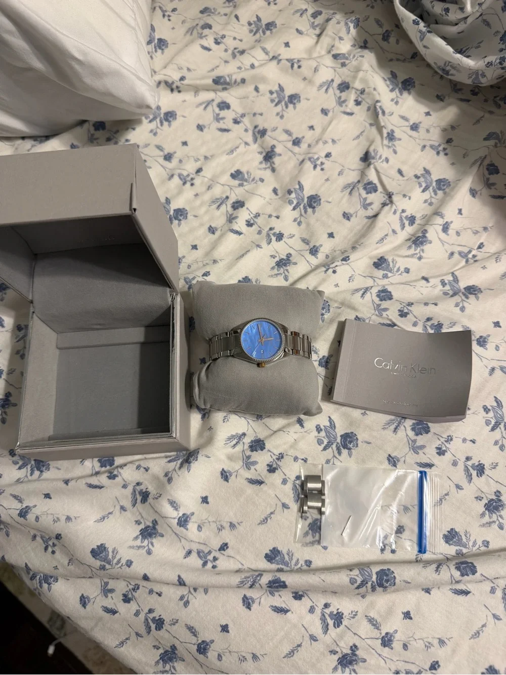 Calvin Klein Silver Stainless Steel Watch with Blue Dial